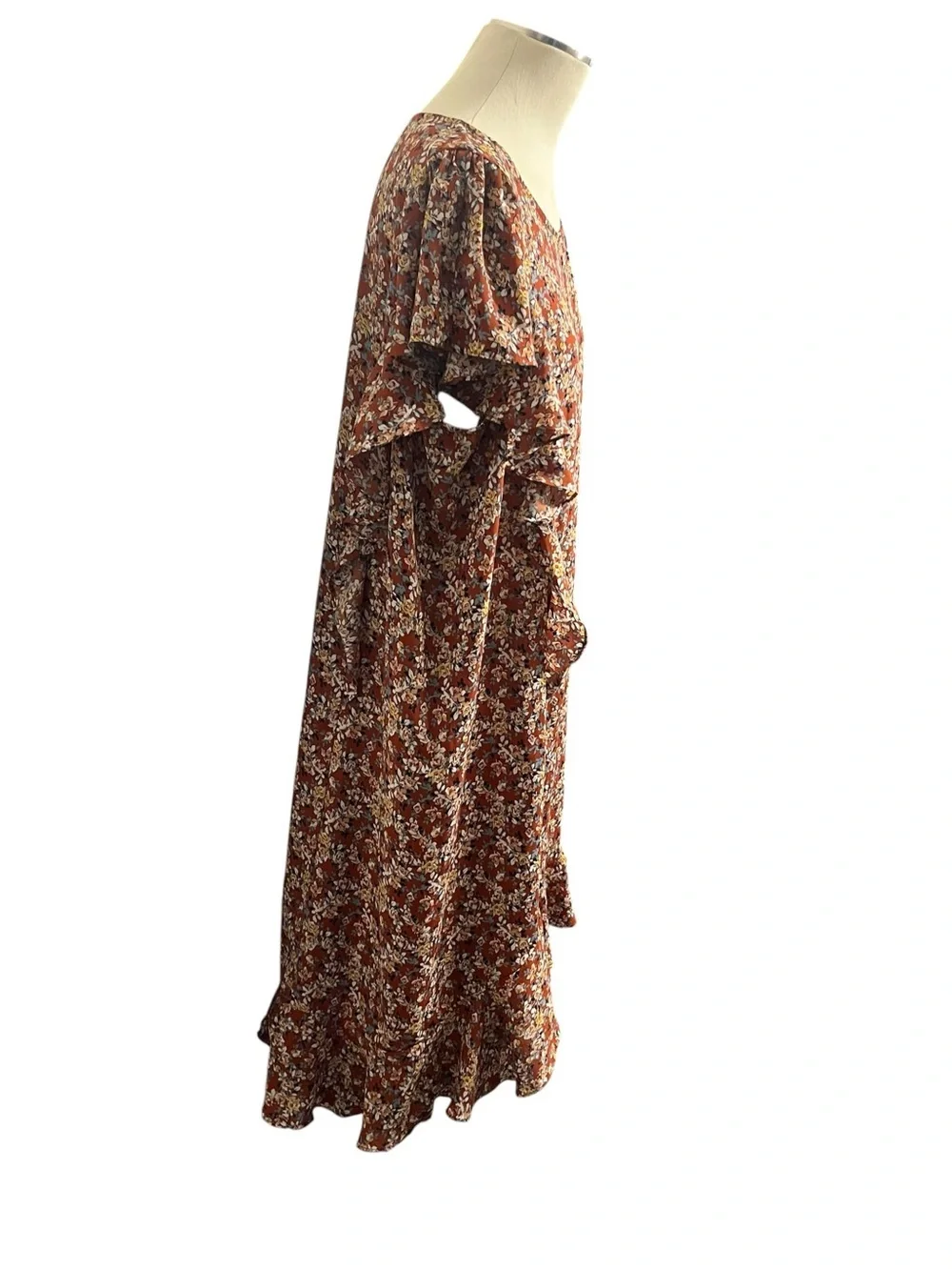 Max Studio Rust Floral Ruffle Shift Dress - Picture 3 of 7